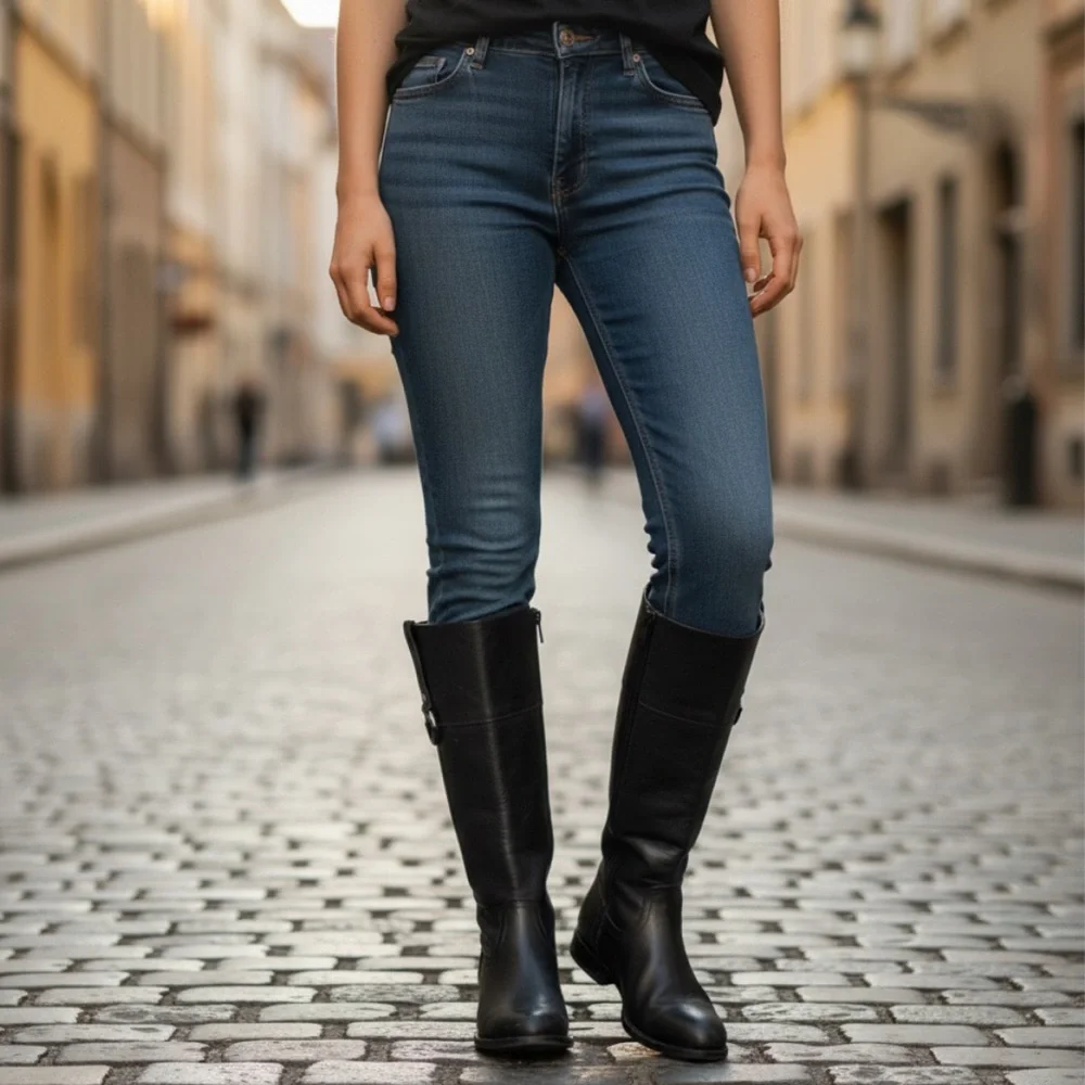$389 Frye Jamie Ring Tall Distressed Stone Black Leather Knee High Zip Up Boot